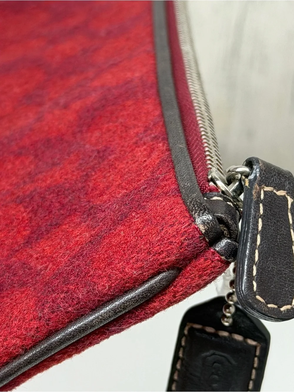 Coach Red and Brown Signature Zip Wristlet